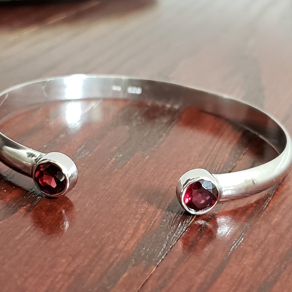 Sterling Silver Cuff Bracelet Bangle ,Garnet Gems - Picture 1 of 6